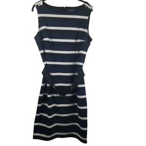 White House Black Market Size 14 Black, Navy and White Striped Dress